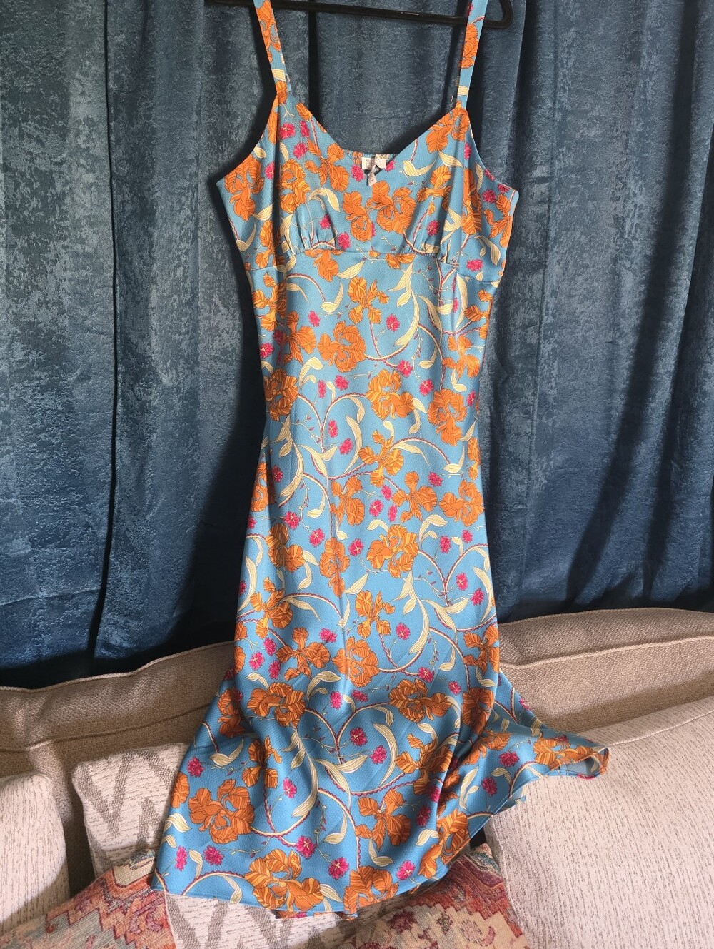 sofia by sofia vergara Turquoise Slip Midi Dress with Orange Floral Print